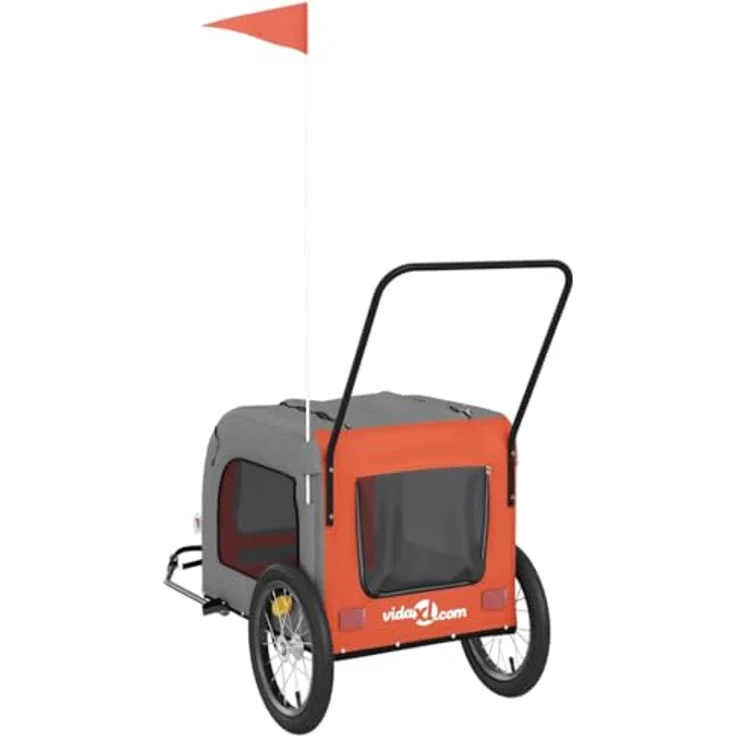 vidaXL Fahrradhundeanhänger Fahrradanhänger Hunde Orange und Grau Oxford-Gewebe und Eisen mit PVC-Dach und maximaler Tragfähigkeit von 45 kg – Bild 9