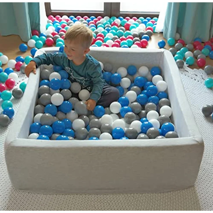 Velinda Bällebad Ballpool Kugelbad Bällchenbad Kinder-Pool mit 200 Bällen/90x90cm (Farbe der Bälle: weiß,grau) – Bild 5