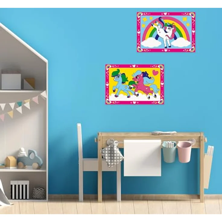 Ravensburger Malen nach Zahlen Junior Zauberponys mit Regenbogen, Malvorlagen-Set für Kinder ab 5 Jahren, 2 Maltafeln, 5 Acrylfarben, inklusive Pinsel und Anleitung – Bild 4