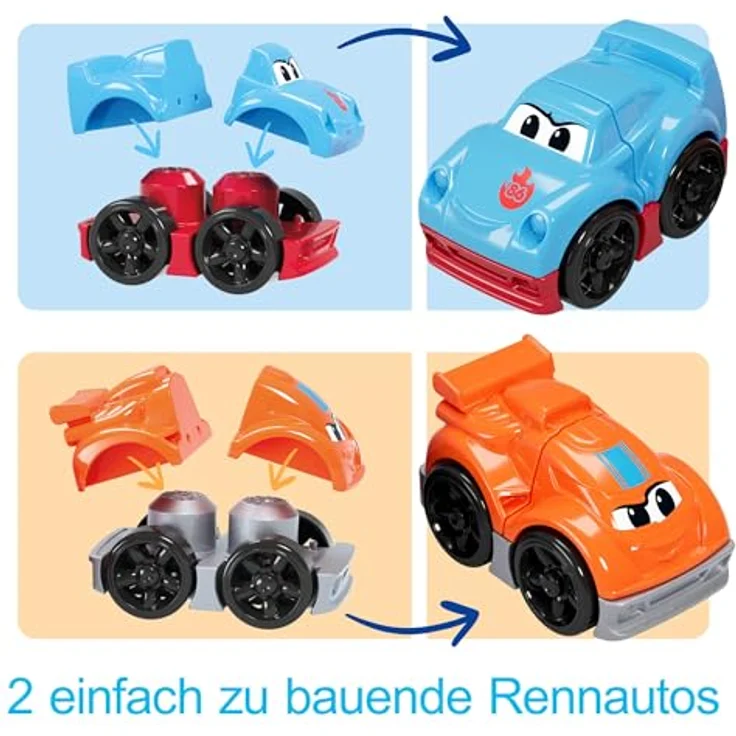 MEGA BLOKS Fast Tracks Rennwagen-Transporter, Bausteinset für Kleinkinder mit 19 Teilen, 2 Rennautos, Aufbewahrung, rot, ab 1 Jahr, JFR29 – Bild 3