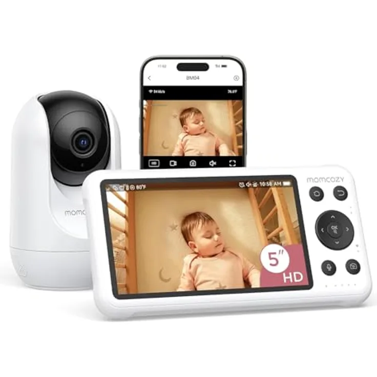 Momcozy BM04 Babyphone mit Kamera, 5 Zoll WLAN Baby Monitor mit Gefahrenzonen-Alarm und intelligenter Bewegungserkennung