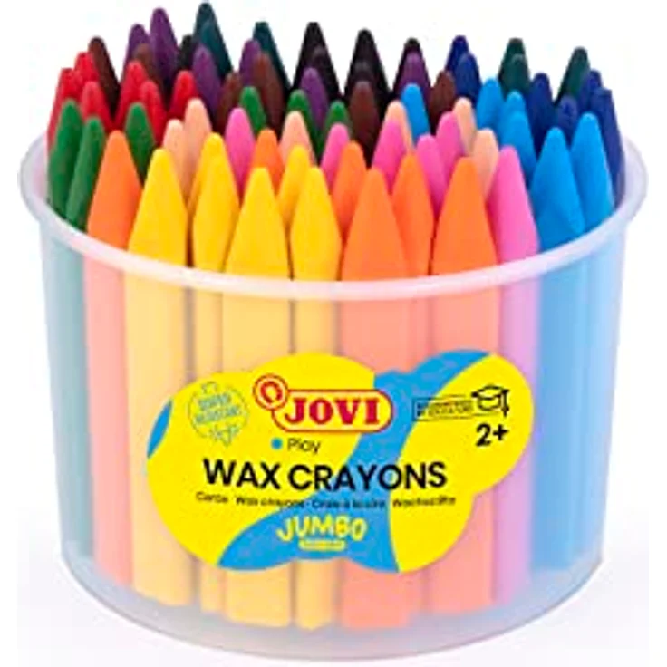 Jovi Wachsmalstifte Triwax, 3-kant Form, geruchlos, leicht auswaschbar, für alle Altersgruppen, 72 Stück in 12 Farben und 2 Spitzer – Bild 2