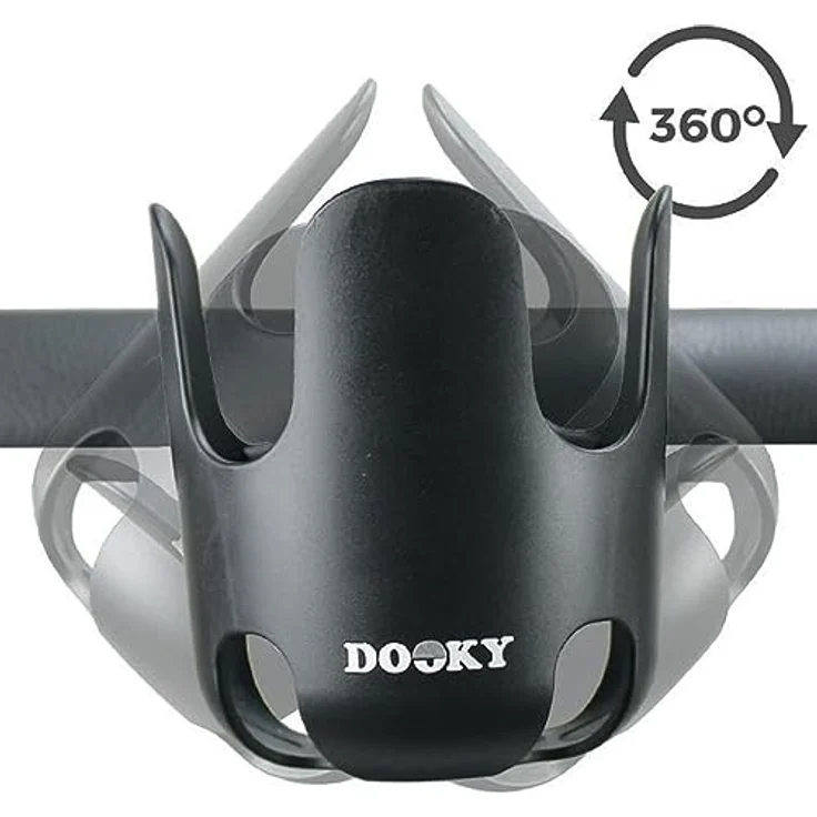 Dooky Getränkehalter für Kinderwagen und Buggy, universeller Becherhalter mit Klettverschluss, 360° Flexibilität, Anti-Rutsch-Schicht, BPA-frei - Schwarz – Bild 3