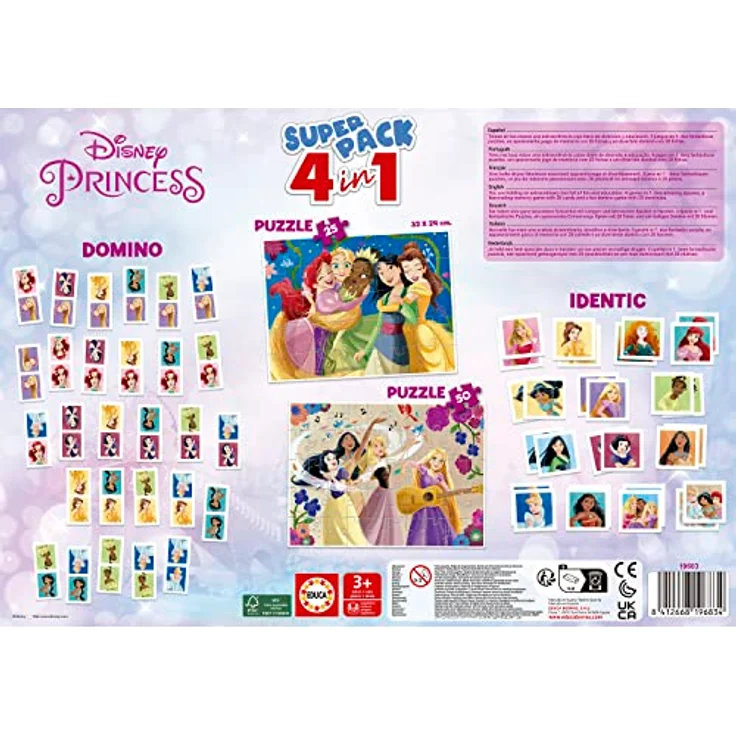 Educa Disney Prinzessinnen 4-in-1 Superpack, Domino, Memo-Spiel und 2 Puzzles mit 25 und 50 Teilen, Lernspielzeug für Mädchen ab 3 Jahren, offiziell lizenziert – Bild 5