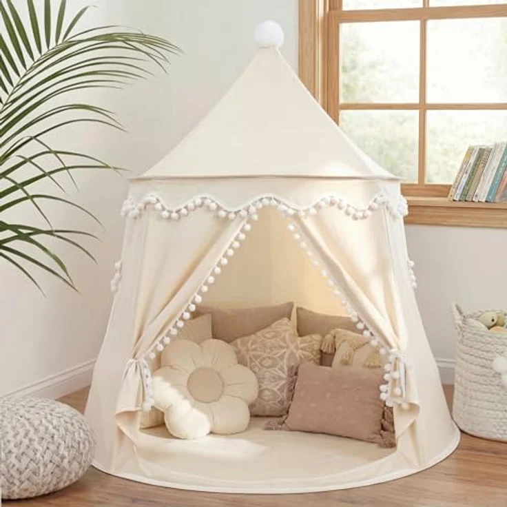 LIONHERZ® Spielzelt für Kinder, atmungsaktiv aus Baumwolle&Hanf, stabil mit Fiberglasstangen, Märchenschloss in Cremeweiß, mit Tragetasche, ohne Zubehör – Bild 1