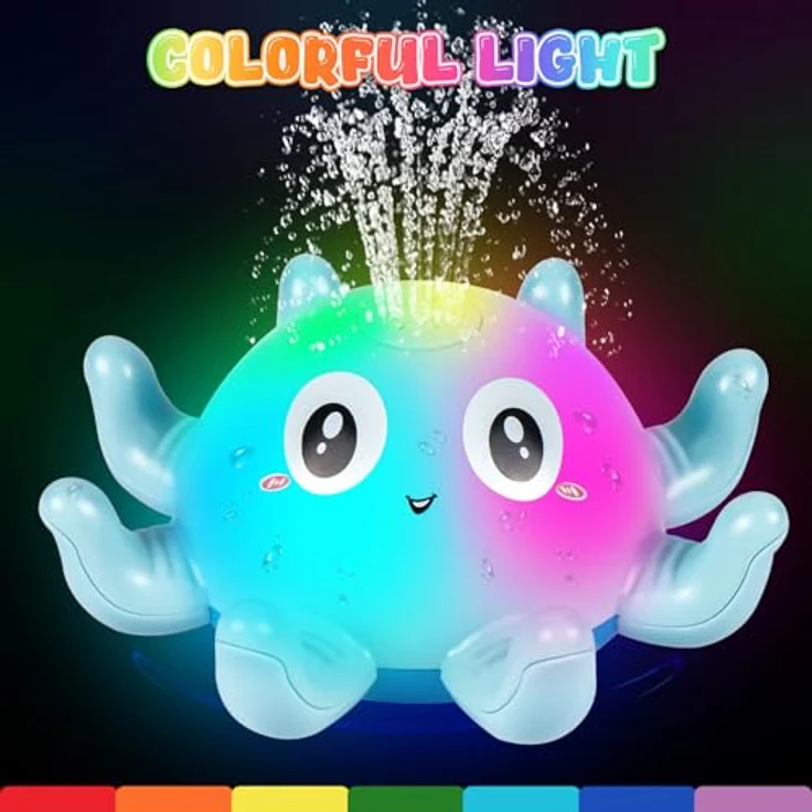 Jiosdo Oktopus Badespielzeug, Spray Wasserspielzeug mit Licht, leuchtend, aus ABS-Material, für Baby und Kinder, Blau – Bild 3
