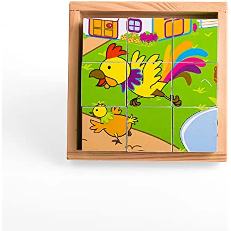 Bigjigs Farm Animals Block Puzzle, Holzpuzzle mit 6 verschiedenen Bauernhoftieren, inklusive stabiler Holzkiste – Bild 7