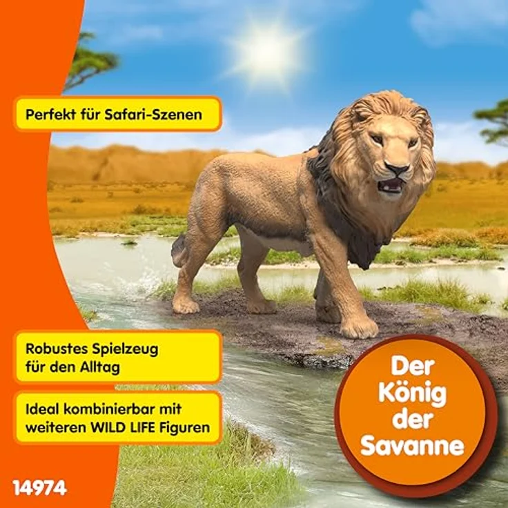 Schleich Afrikanischer Löwe 14974, Figur Wild Life, ca. 13,4 x 4,5 x 7,7 cm, detailgetreue Nachbildung – Bild 5
