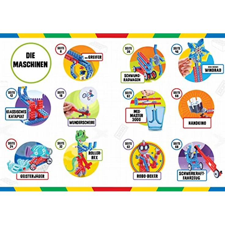 Panini LEGO® Geniale Maschinen, Konstruktionsspielzeug mit 11 Modellen und 58 LEGO-Elementen – Bild 3