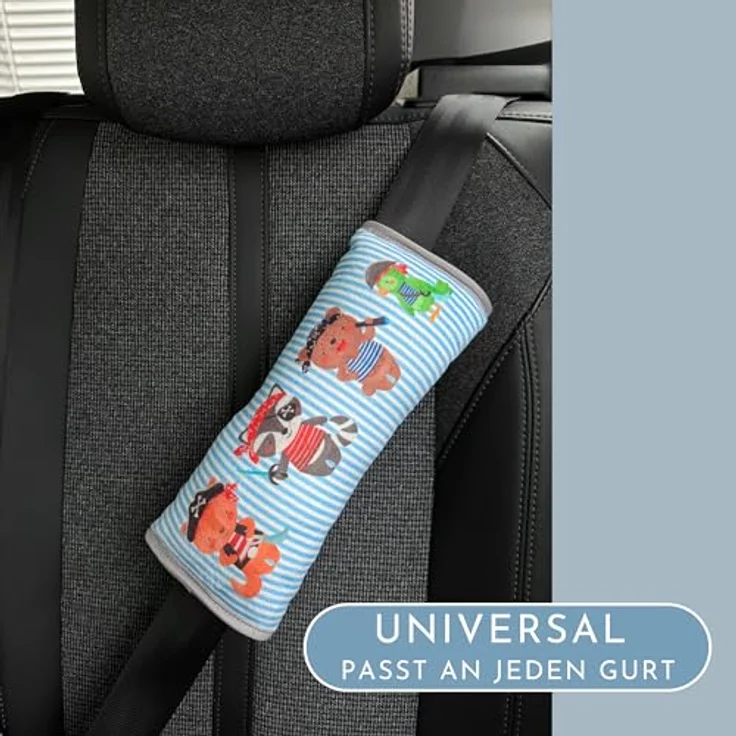 HECKBO Auto Schlafkissen Piraten Tiere Motiv für Kinder Mädchen Jungen - maschinenwaschbar – kuschelweich - Auto Gurtkissen, Gurtschoner, Gurtschutz Sitzerhöhung, Auto Kissen, Reisekissen, Urlaub – Bild 7