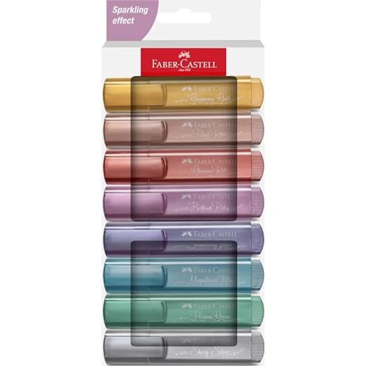 Faber-Castell 254678 - Textmarker Set 46, 8er Etui, Metallic Farben, mit langlebiger Keilspitze, Strichbreite 1-5 mm, nachfüllbar