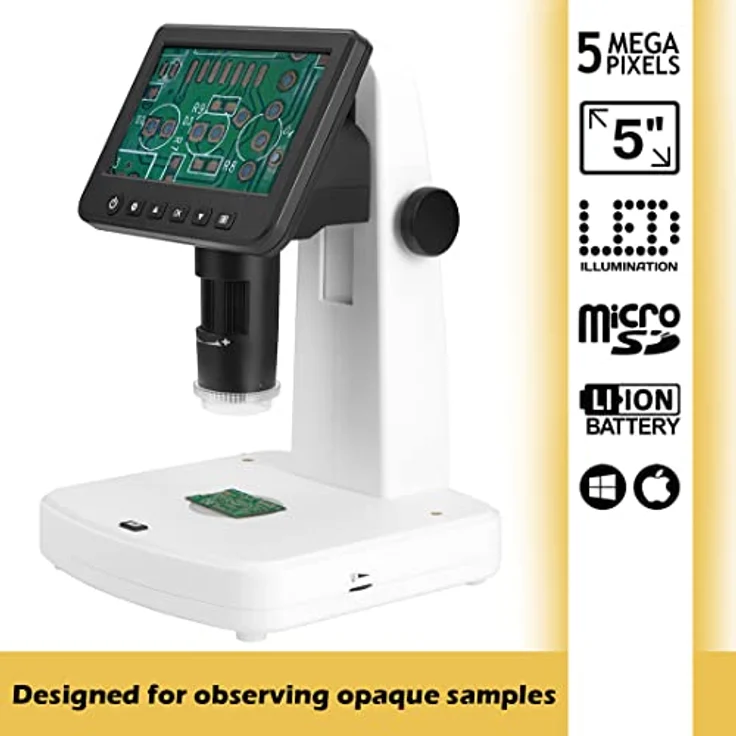 Levenhuk DTX 700 LCD digitales Mikroskop, 5-Megapixel-Sensor, 10x bis 300x Vergrößerung, 5-Zoll-Farbbildschirm, integrierter Akku, LED-Beleuchtung – Bild 2