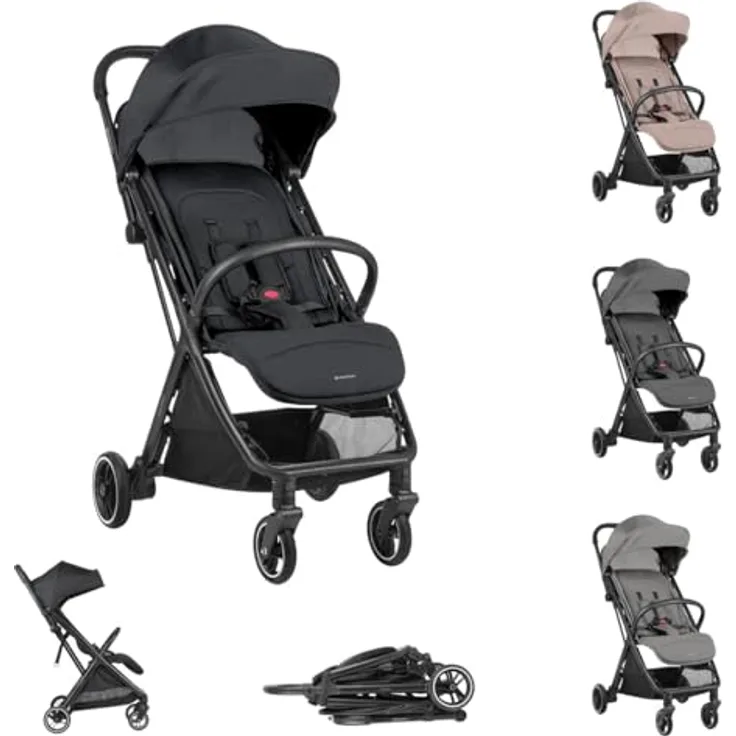 Kikkaboo Kinderwagen Buggy Lauren verstellbar faltbar Aluminiumrahmen bis 22 kg, Farbe:schwarz