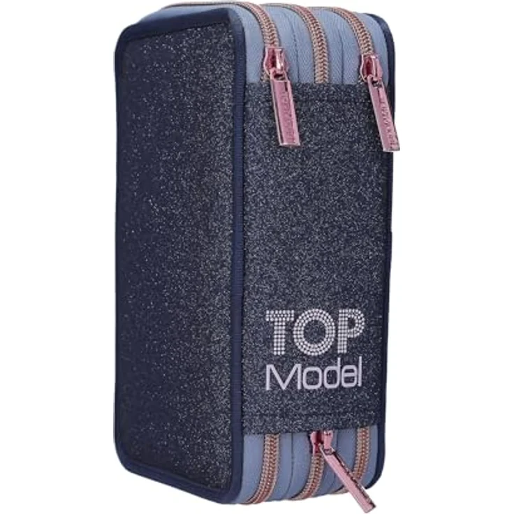 Depesche TOPModel 3-Fach Federtasche LED WOLF inkl. Stifte, Model Motiv, Dunkelblau, mit LED Mond und Sternen – Bild 3