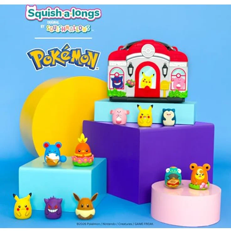 Jazwares Pokémon Center Playset - Squishalongs mit 4 Mini-Squish Figuren, tragbar und mit umklappbarem Heilbildschirm – Bild 4
