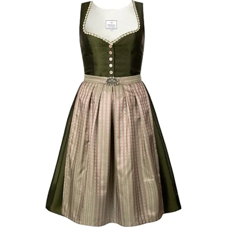 Edelnice Dirndl Adele, Midi Dirndl in Waldgrün und Pink mit femininem Schnitt – Bild 2