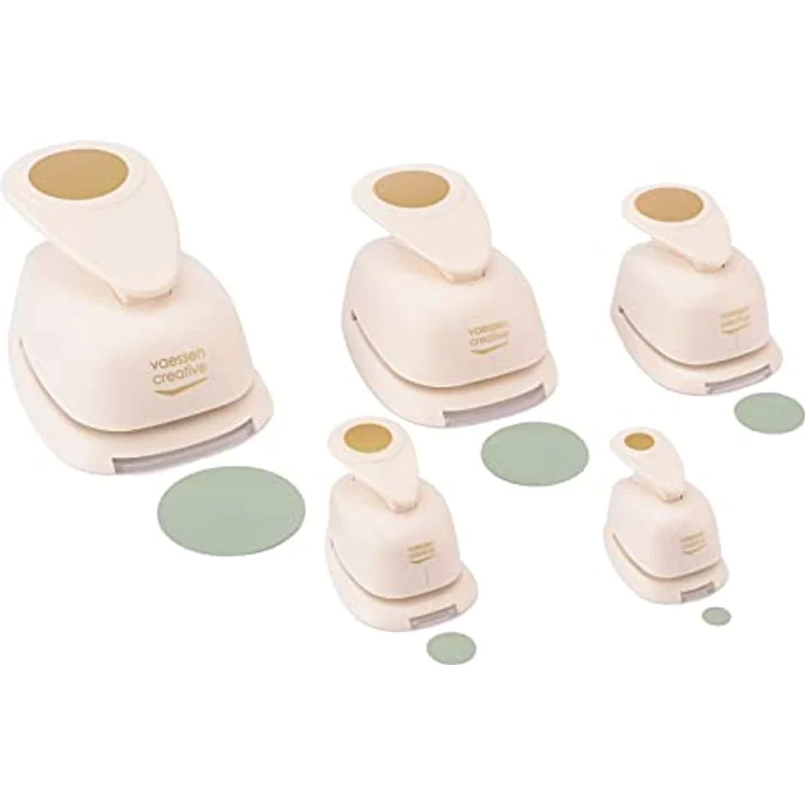 Vaessen Creative Stanzer Set, Motivstanzer mit 5 Kreisen in verschiedenen Größen, 0,95 cm - 5 cm, Weiß-gold, für Papier bis 250 g/m², ideal zum Basteln und Scrapbooking – Bild 2