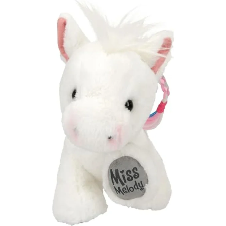 Depesche Miss Melody 12939, Kuscheltier Pferd in Weiß mit geflochtenem Zopf in Rosa und Blau, ca. 20 cm groß – Bild 2