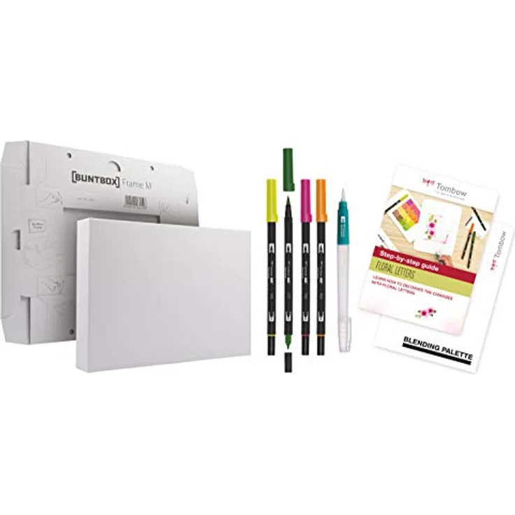 Tombow CANVAS-SET2 Watercoloring Canvas Set mit 4 ABT Dual Brush Pens und 2 Leinwänden, florale Buchstaben – Bild 3