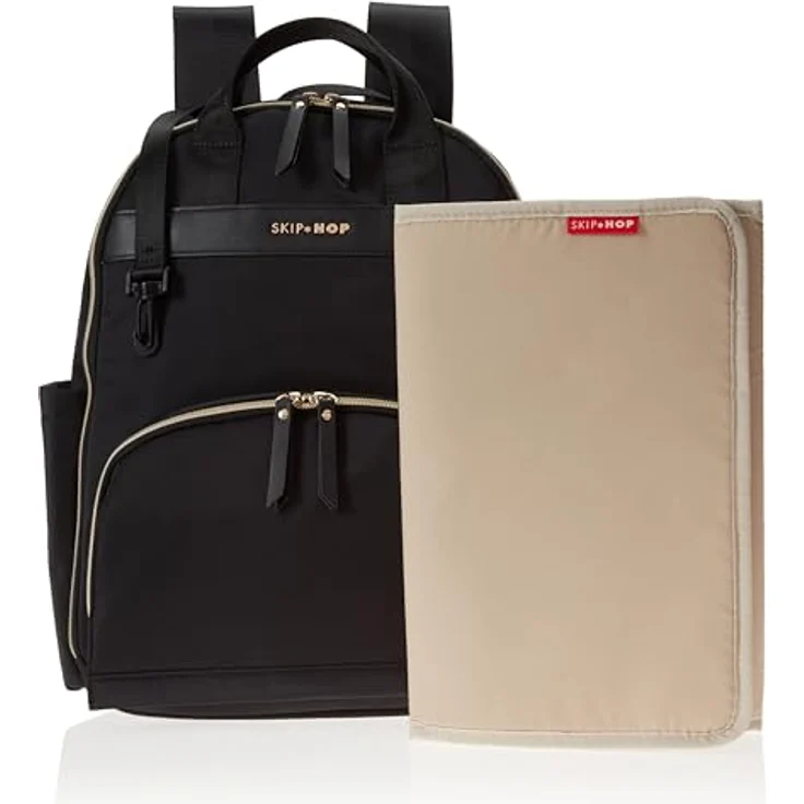 Skip Hop Envi Luxe Eco Wickelrucksack, schwarz, nachhaltig aus recycelten Materialien, 10 Taschen und Fächer, leicht zugängliches Fach für Feuchttücher – Bild 6
