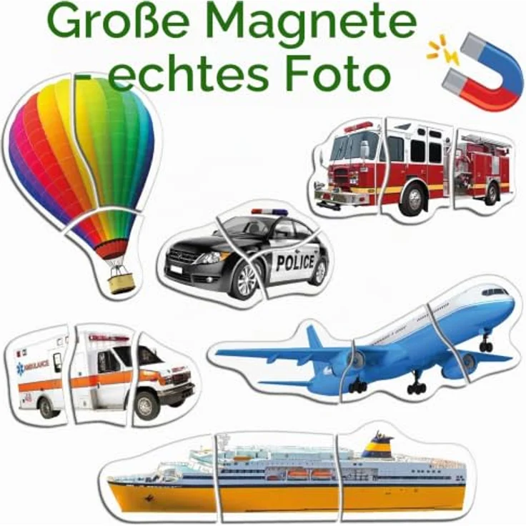 Magdum Magnet Puzzle Fahrzeuge & Transport, 18 Teile – Realistische Auto und LKW Magnete, Montessori Lernspielzeug für Kinder ab 3 Jahren, sicheres Kühlschrankpuzzle – Bild 3