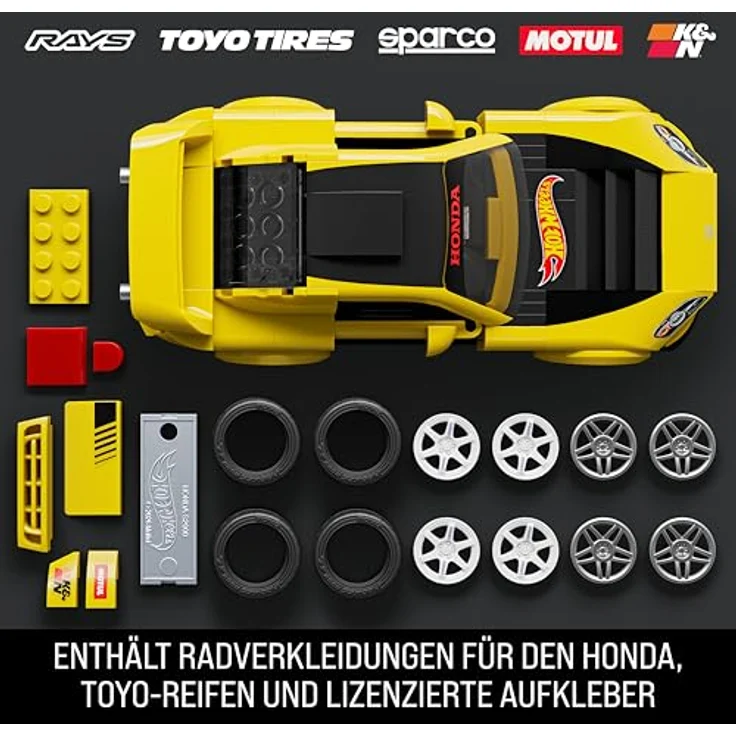 Mattel Brick Shop Hot Wheels Speed Honda S2000, Modellfahrzeug im Maßstab 1:32 mit individuellen Aufklebern und exklusivem Metall-Auto im Maßstab 1:64 – Bild 4