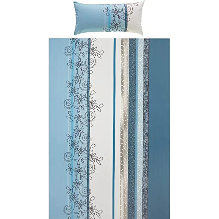 Erwin Müller Bettwäsche, Bettgarnitur Fein-Biber Blumen 4-TLG Sparpaket hellblau-weiß Größe 135x200 cm (40x80 cm) - hautsymphatisch, bügelleicht, mit Marken-Reißverschluss (weitere Größen) – Bild 2