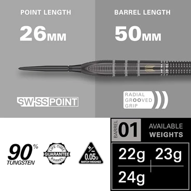 Target Darts Nathan Aspinall x Echo 90% Tungsten Steel Tip Dart Set – 24G, Pro Grip Shafts & Pro Ultra No.2 Flights, inkl. SP Tool – Bild 4
