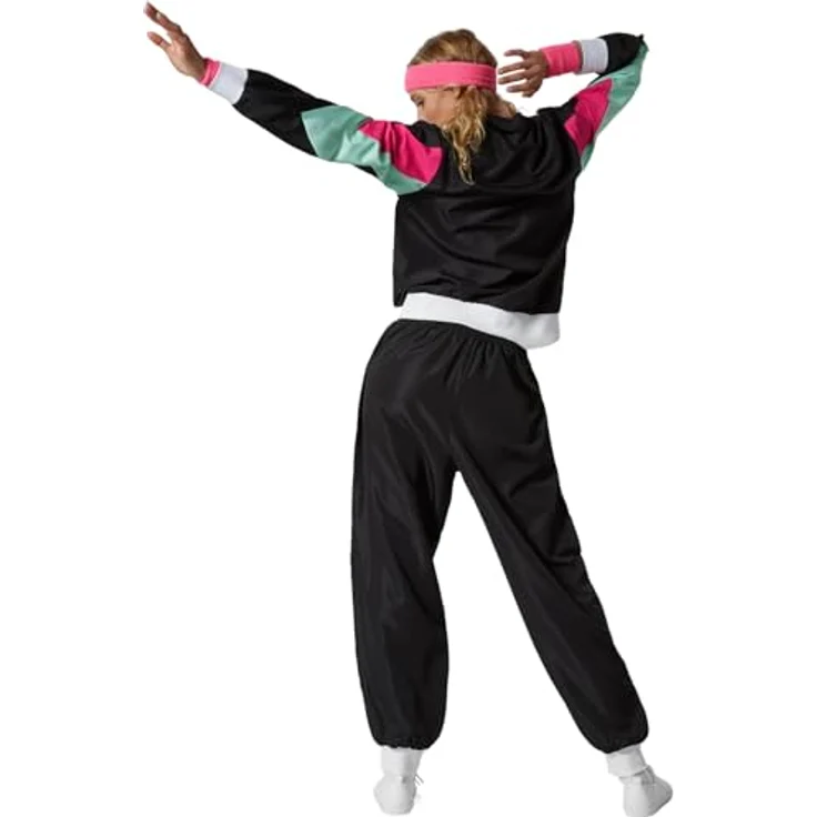 dressforfun Jogginganzug Damen Set, Trainingsanzug Damen - Retro-Look der 80er und 90er, schwarz, L – Bild 2