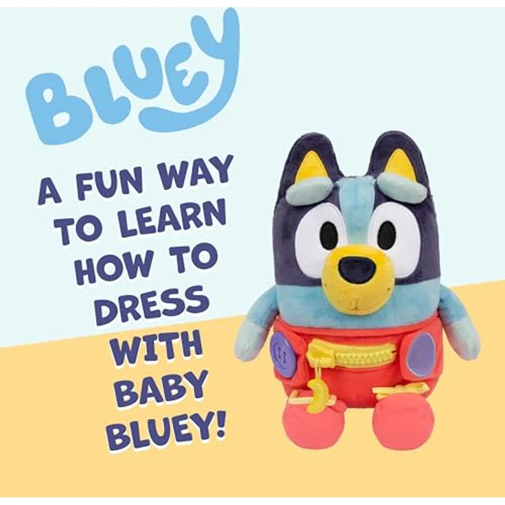 BlueY Anziehspaß Baby, 25,4 cm große Plüschfigur mit Knöpfen, Reißverschluss, Schnalle und Schnürsenkeln zur Förderung der Feinmotorik – Bild 2