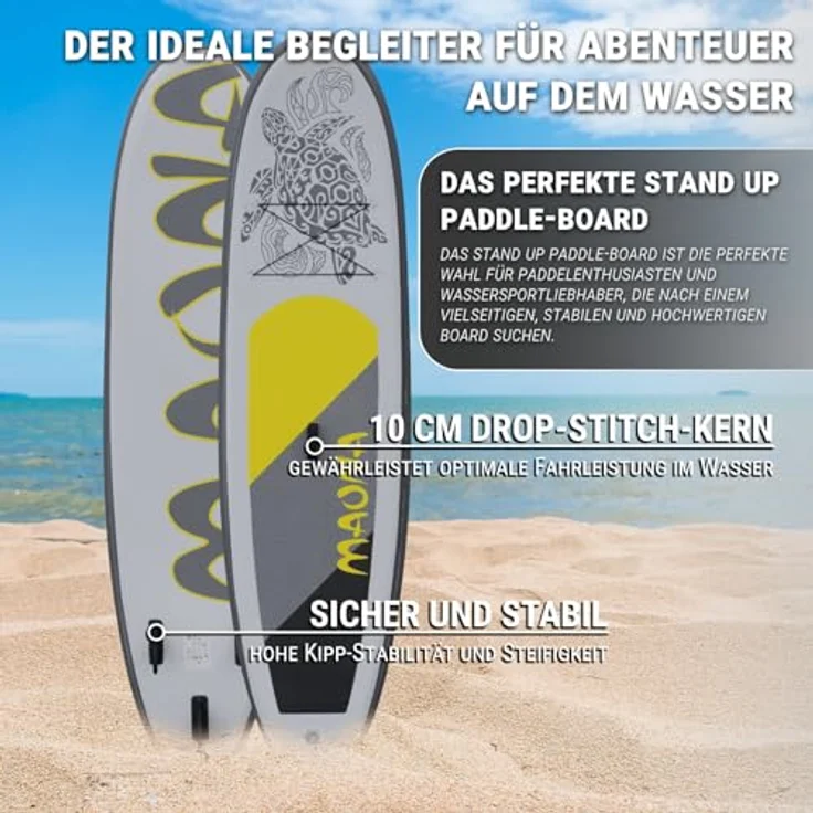 HAGO Stand Up Paddle-Board, grau, 308 cm lang, Komplettset mit Alu-Paddel, Luftpumpe, Tragetasche, 120 kg Tragkraft – Bild 3