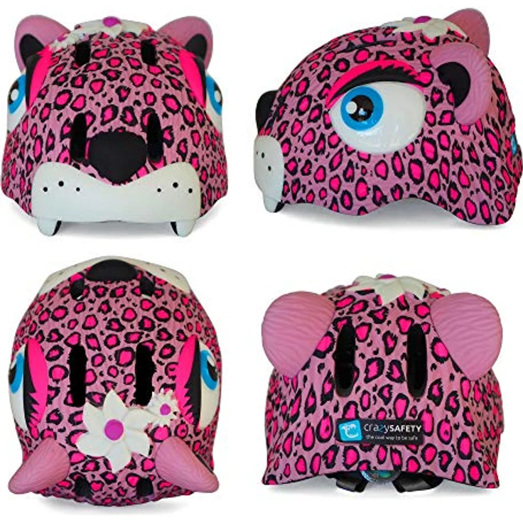 Crazy Safety Kinder Fahrradhelm | Leichter und Verstellbarer 3D Tierhelm 49-55 cm (Leopard Rosa) – Bild 2