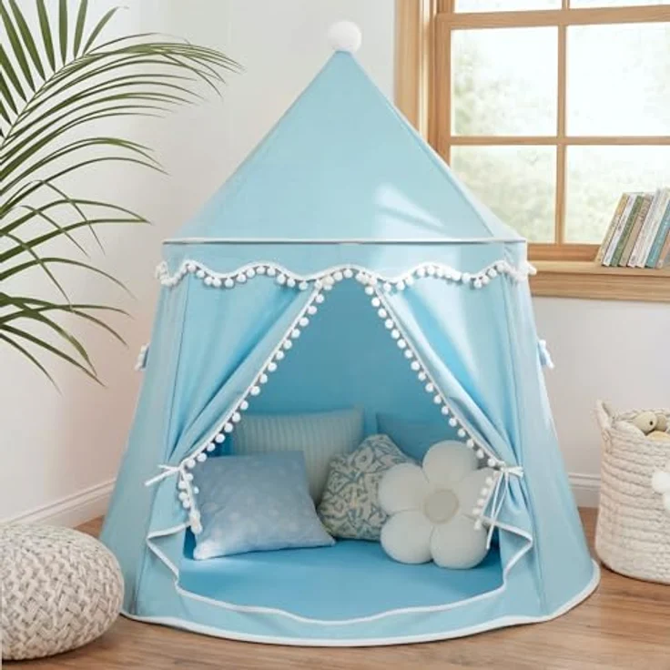 LIONHERZ® DAS ORIGINAL Spielzelt, atmungsaktiv aus Baumwolle&Hanf, Prinzenschloss mit Fiberglasstangen, tragbare Indoor-Tipi in Himmelblau, ohne Zubehör – Bild 1