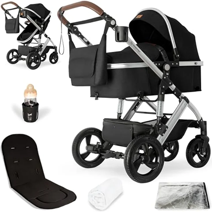 Bergsteiger Nizza 3 in 1 Kinderwagen, Kombikinderwagen Komplettset, Babywanne & Buggy Sportsitz inklusive, Auto-Babyschale & Isofix Station optional, grau – Bild 1