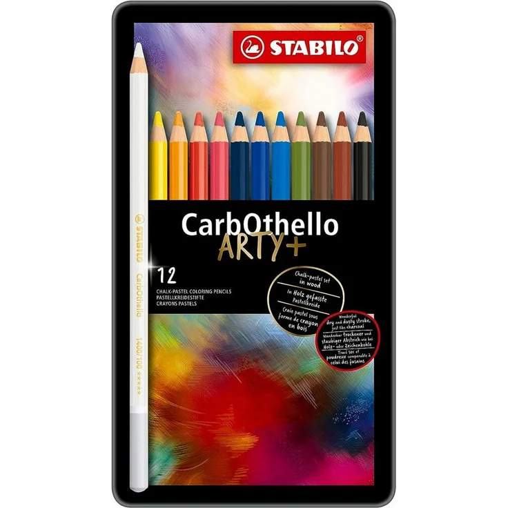 STABILO Buntstift CarbOthello Metallbox Buntstifte, 12tlg. - Hoch pigmentierte Pastellkreide in Bleistiftform, ideal für präzise Details, trocken und nass verwendbar, aquarellierbar - Farbe: bunt – Bild 1