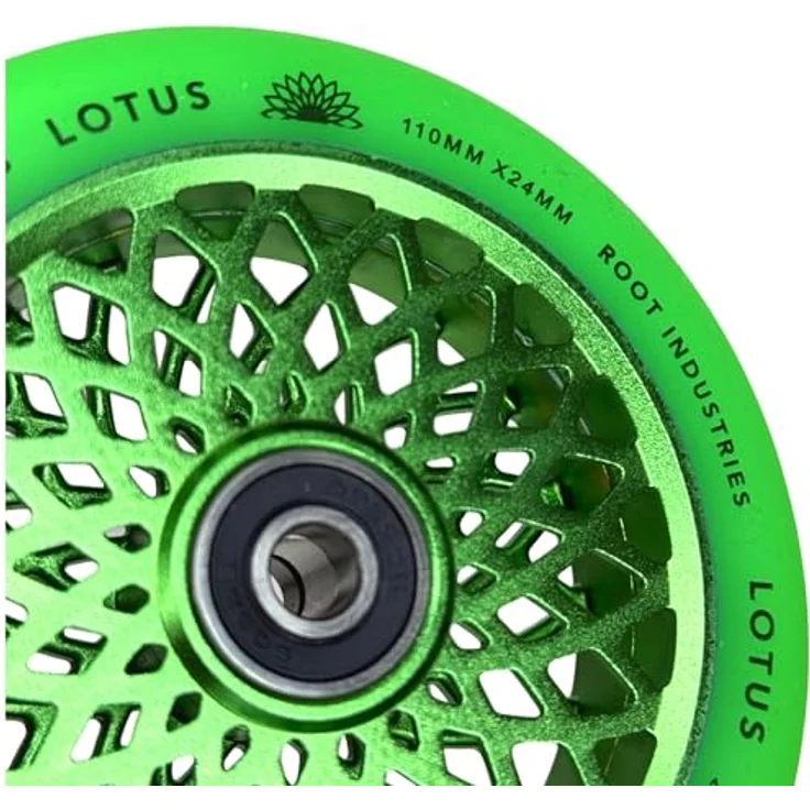 Root Industries Lotus Stunt-Scooter Rolle 110mm Radiant Grün/PU Grün, Hollowcore Design, 88A Härte – Bild 2