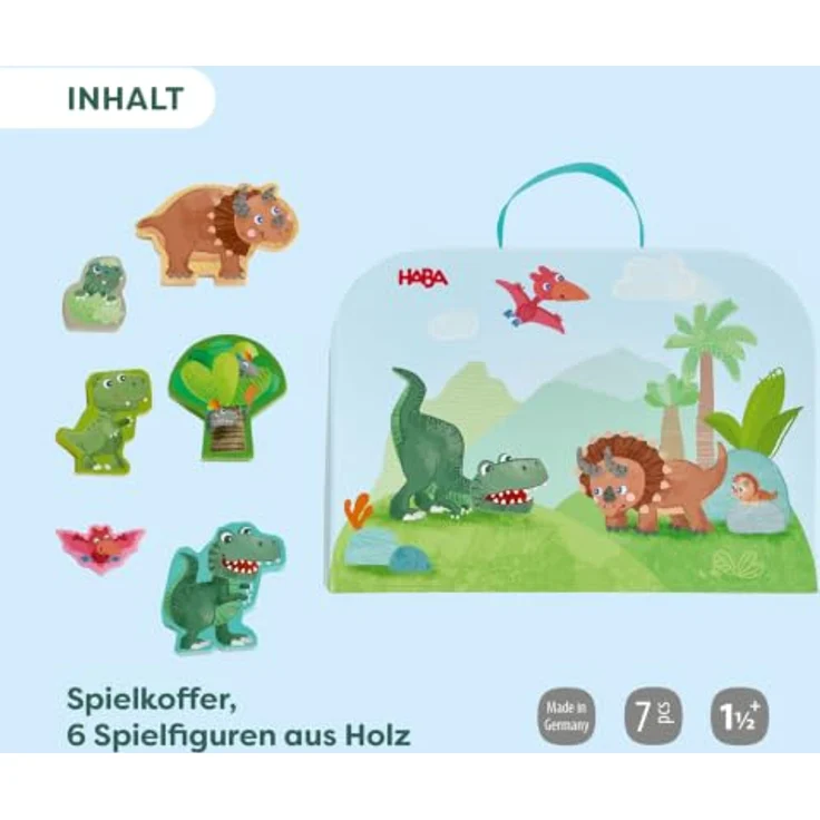 HABA Dinosaurier Spielwelt, Kompakter Spielkoffer mit 6 liebevoll gestalteten Dino-Figuren aus Holz, ideal für fantasievolles Rollenspiel – Bild 4
