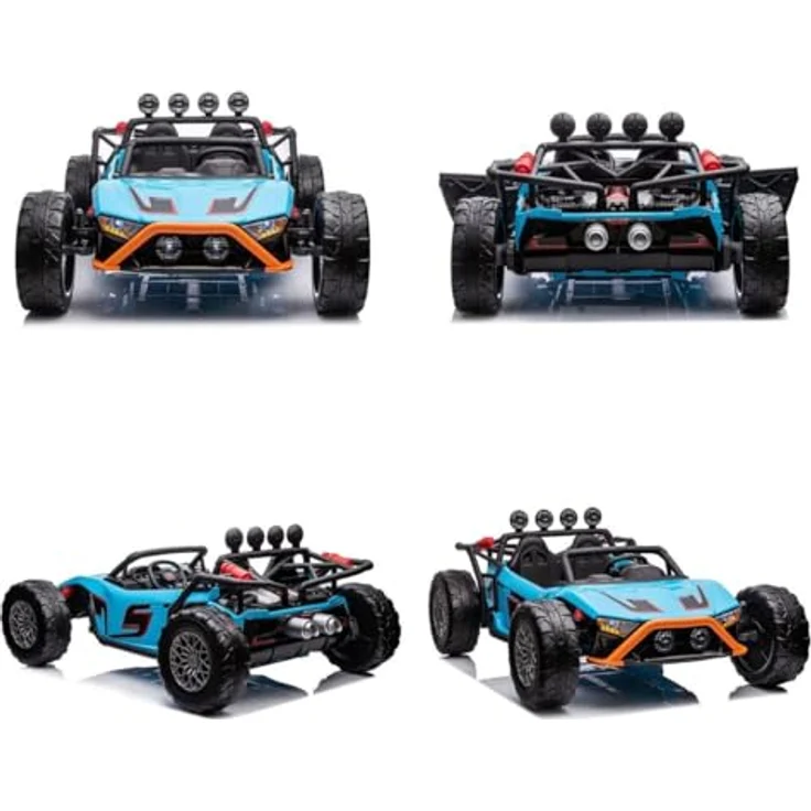 ES-TOYS Kinder Elektroauto Buggy 168 Zweisitzer EVA-Reifen 2 Motoren bis 12 km/h blau, MP3- & USB-Anschluss, Fernbedienung – Bild 3