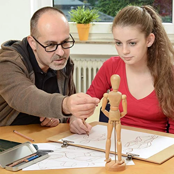 relaxdays Biegepuppe Holz Gliederpuppe, L, natur, für präzise Zeichnungen und kreative Bastelprojekte – Bild 2