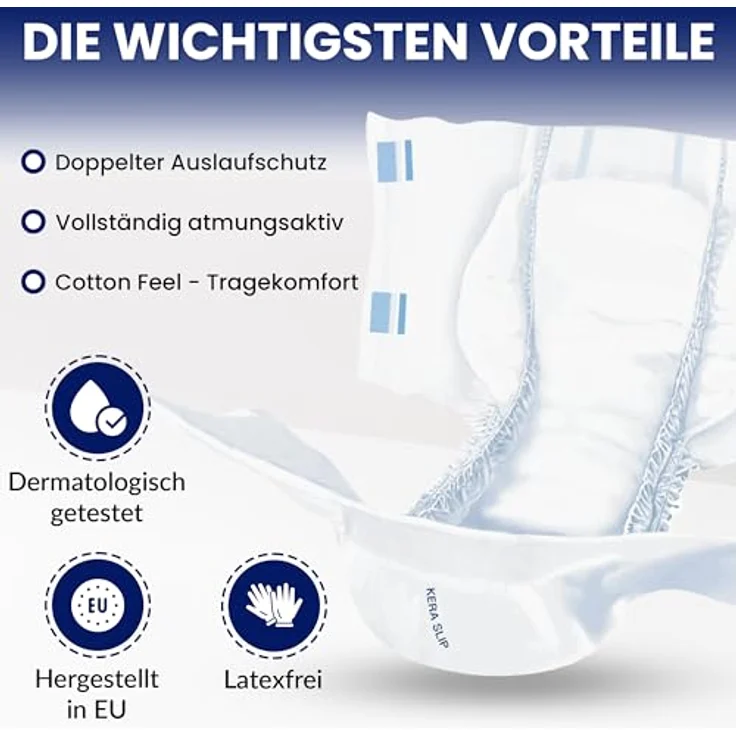 Kera Windeln Inkontinenz Slip MAXI NIGHT PREMIUM saugstarke Windeln für Erwachsene (Atmungsaktiv, doppelter Auslaufschutz, 80-St., Cotton Feel), Nachtgebrauch – Bild 3