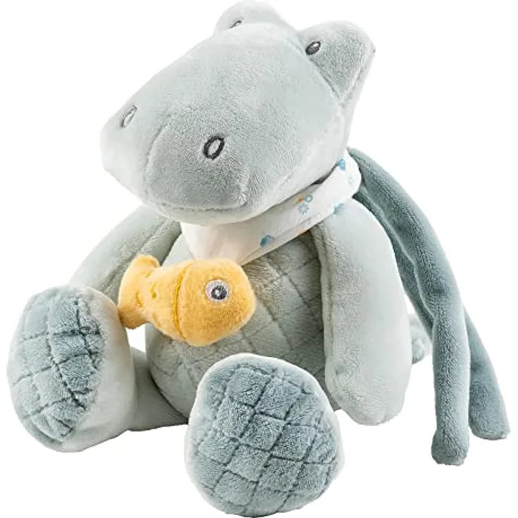 Nattou Mini-Spieluhr aus Polyester, Krokodil Romeo, Wiegelied «La-Le-Lu», Ca. 23 cm, Romeo, Jules und Sally, Hellblau