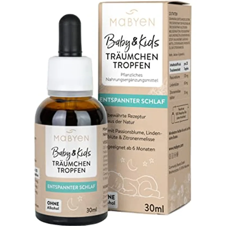 MABYEN Besser schlafen Tropfen 30ml | Natürliche Hilfe für einen gesunden Baby Schlaf - ohne Melatonin - Entspannt einschlafen glücklich aufwachen - Baby schlaf gut Tropfen