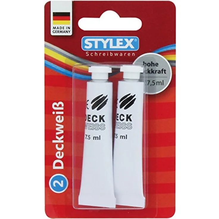 Stylex 25024, Tube mit 2 x 7,5 ml Deckweiß, Malfarbe, hergestellt in Deutschland