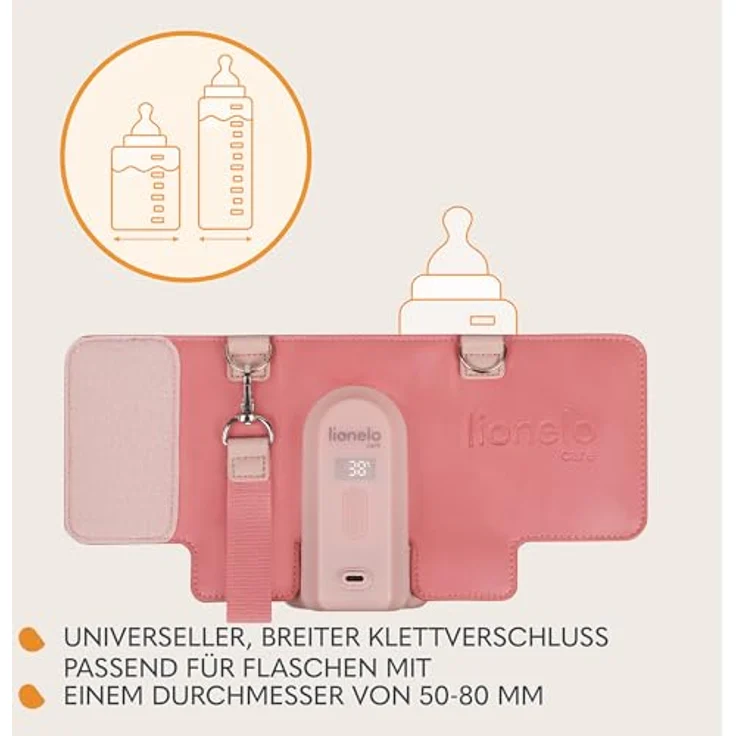 Lionelo Thermup Go Evo Tragbarer Babyflaschenwärmer, 5 Betriebstemperaturen von 38 bis 50o C, USB-C Aufladung, bis zu 9 Stunden Betrieb, LCD Display – Bild 4