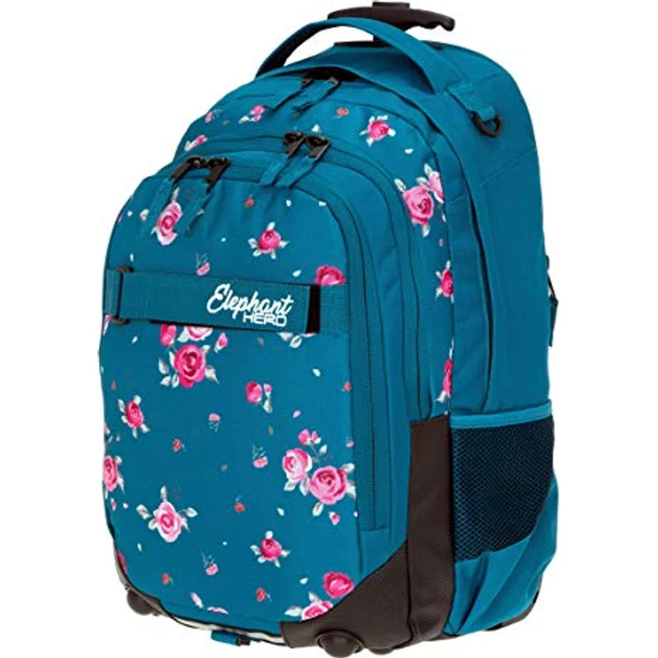Elephant 3 Teile Set Trolley Hero Signature Schulranzen-Sets 12800 (Blue Flower (Blau/Rose)) - Rucksack mit 35 L Stauraum, Alu Ausziehgriff, Inliner Räder, Sporttasche und Mäppchen enthalten – Bild 2