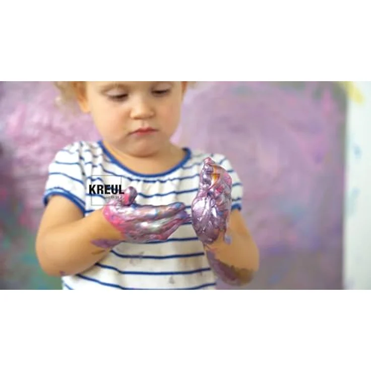 KREUL MUCKI Funkel Fingerfarben, 6 Glitzerfarben in Diamanten-Blau, Zauber-Lila, Feenstaub-Rosa, Drachen-Silber, Smaragd-Grün, Goldschatz, vegan, gut auswaschbar – Bild 14