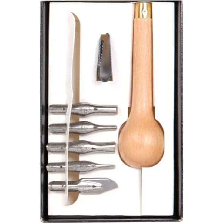 Brause 891B Linolschneider Set, mit Handgriff aus poliertem Erlenholz, 5 Linolfedern und Federauszieher – Bild 2