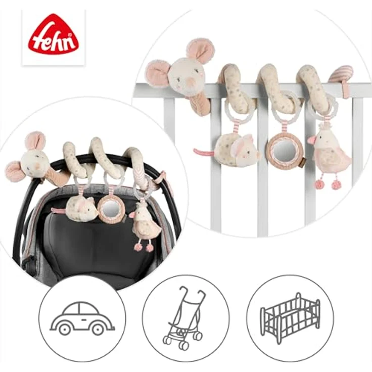 Fehn Greifspielzeug feehnLAND, Activity-Spirale Maus mit Rassel, Quietsche, Spiegel und "Glow-in-the-dark" Bestickung, bunt – Bild 5