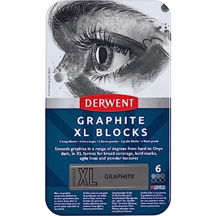 Derwent Graphit XL Blöcke 6 Dosen, 6 Stück, 60 mm, extragroßer Block, wasserlöslich, ideal zum Skizzieren, Zeichnen und ausdrucksstarken Markierungen, professionelle Qualität, 2306195 – Bild 3