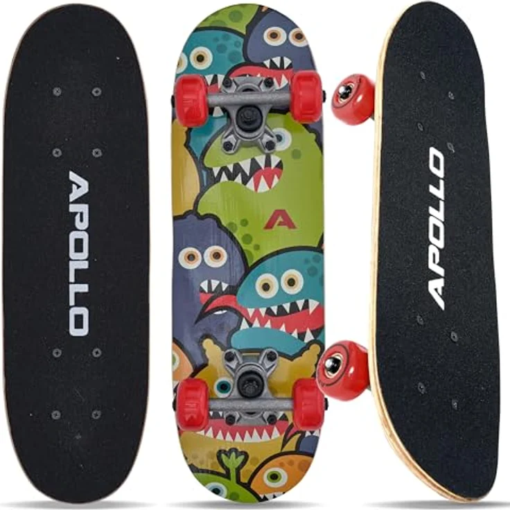Apollo Kinder Skateboard, Monsterskate 20x6" (51x15cm) | ABEC 3 Kugellager und Aluminium Achsen | Coole Designs für Mädchen und Jungs | Kinder Skateboard ab 3 Jahre - Preisvergleich – Bild 1